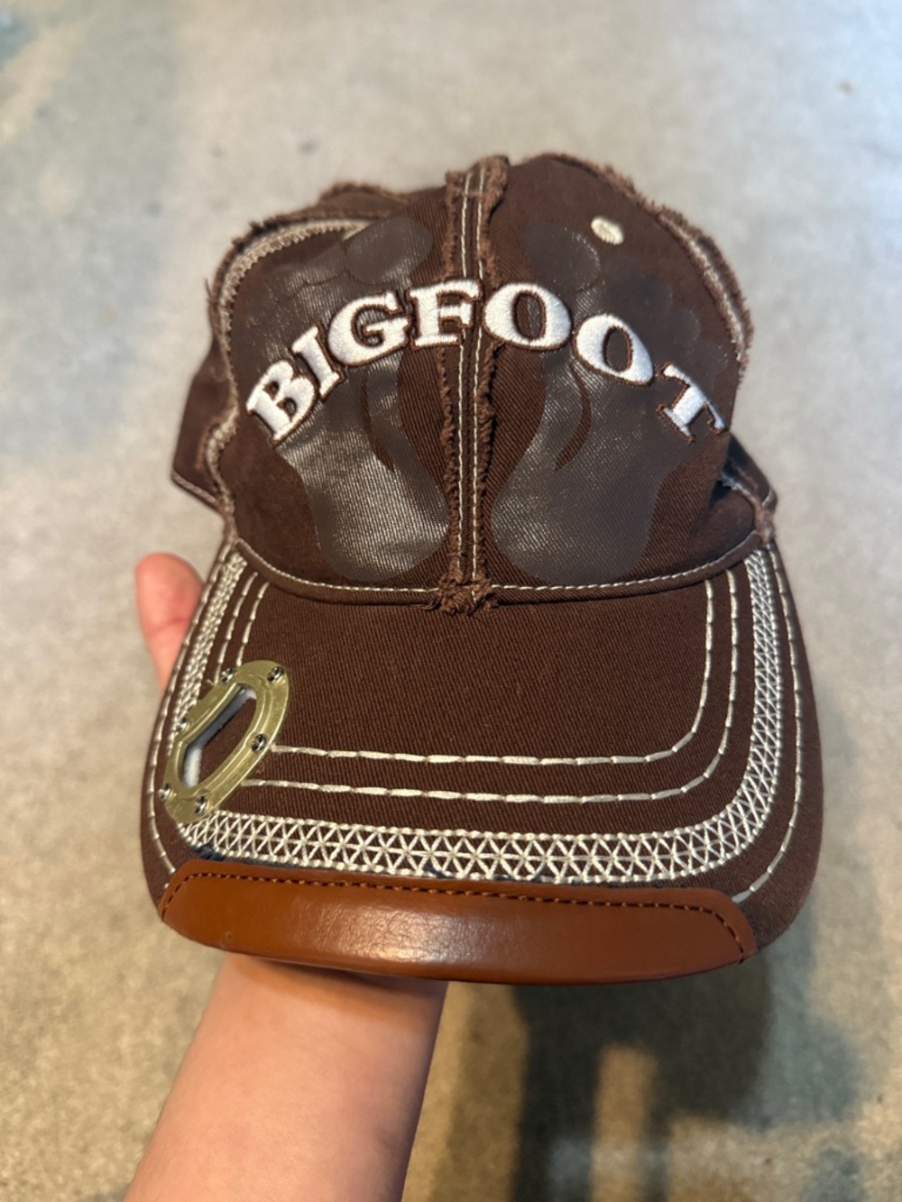 Big Foot Brown Raw Hem Bottle Opener Adjustable Hat